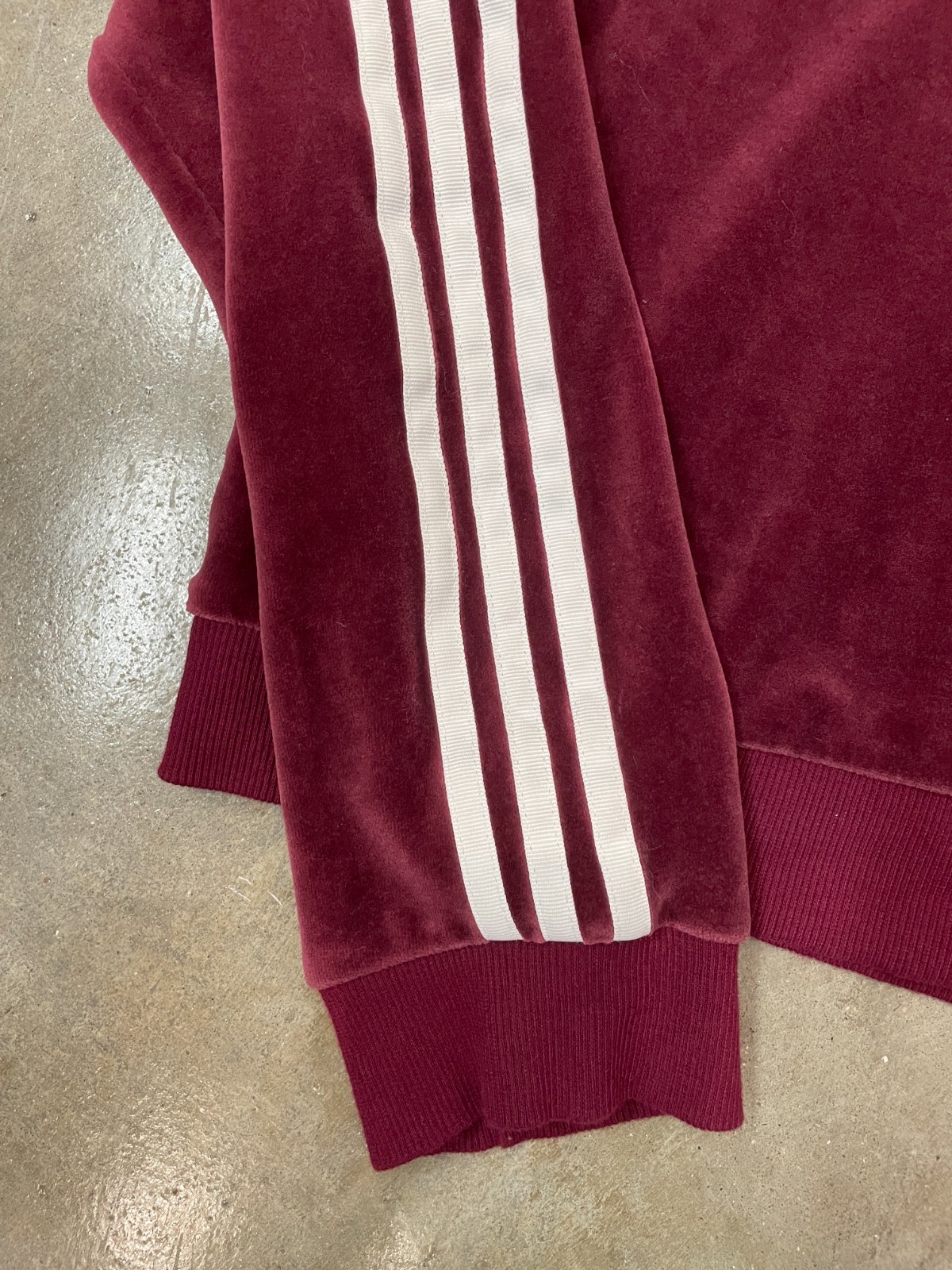Adidas Velour Hoodie Womens S Maroon 3 Stripe Velvet Drawstring Y2K Style Jacket thumbnail 10