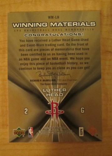 2006-07 Upper Deck SPX Winning Materials Luther Head #WM-LH Houston Rockets - Picture 2 of 2