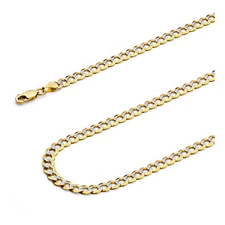 Wellingsale 14k Two Tone Gold Solid 4.7mm Cuban Curb Pave Chain Necklace