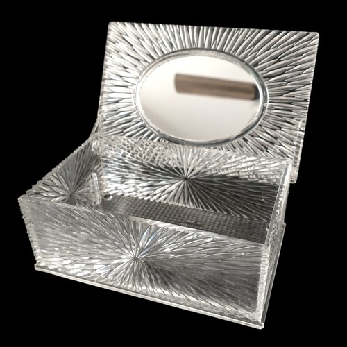 Vintage Lucite Jewelry Box Starburst Trinket Mirror 70s Clear Flowers Butterfly - Picture 7 of 17