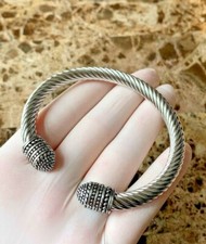 Mens 7"Silver Stainless-Steel,Adjustable Round.Cuff Cable,Bracelet Unisex