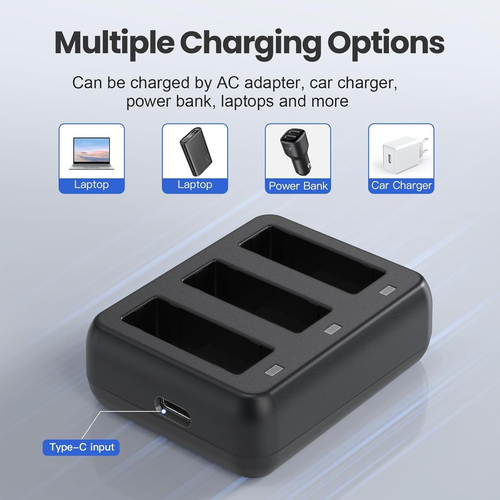 Replacement Batteries for DJI Osmo Action 4/3 with 3-Channel Charger, 1850mAh - Picture 3 of 12