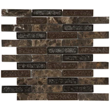 Emperador Brown Marble Mosaic Tile Crackle Glass Brick Joint Kitchen Backsplash