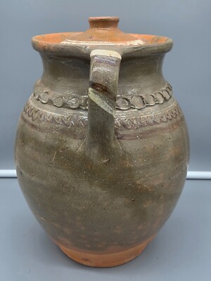 JASPE French Antique Terracotta Pottery CONFIT POT / JAR with LID - 11.5 inch