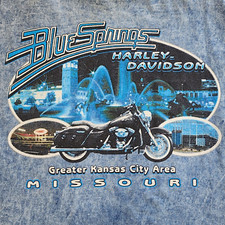 VTG Harley Davidson Blue Springs Kansas City MO T-Shirt 2XL Made IN USA Blue