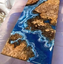 36"x72" Epoxy Resin Dining Table – Unique Handmade Ocean Wave Furniture Home Dec
