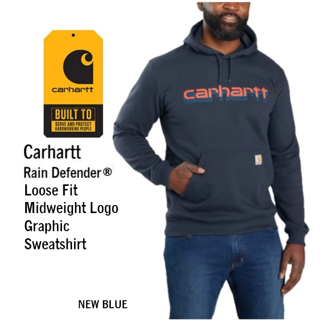 Carhartt Rain Defender HOODED Sweatshirt Mens SMALL BLUE LOOSE FIT Pullover  NWT