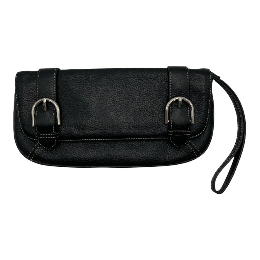 Ann Taylor Wristlet Wallet/Bag Black Leather Double Buckle Silver Tone |  eBay