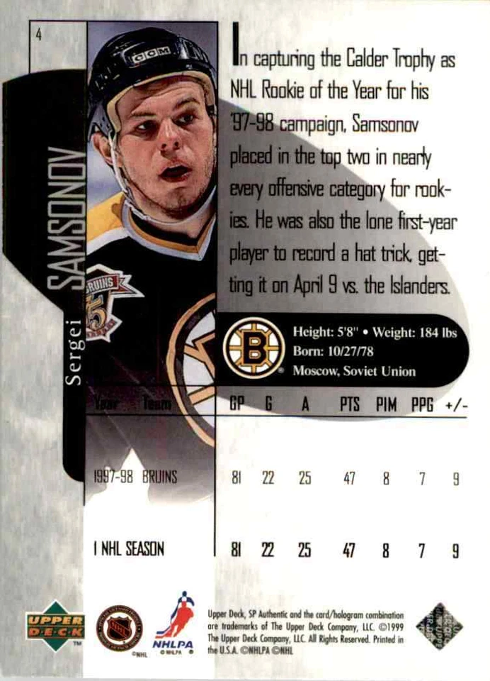 1998-99 Upper Deck SP Authentic Sergei Samsonov #4 - Image 2 of 2