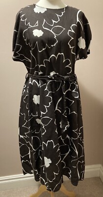 Principles Kleid Größe 10 16 schokobraun Leinen linear Gänseblümchen Blumenmuster neu mit Etikett
