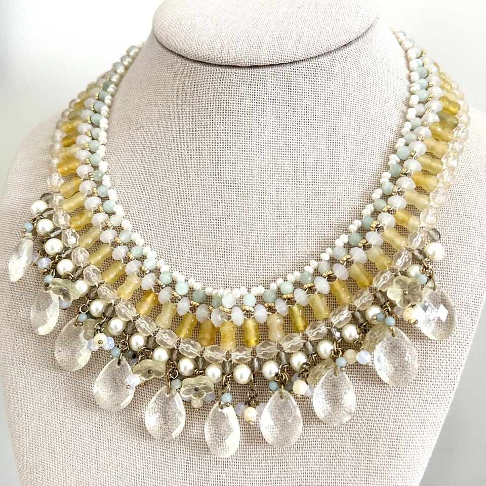 Banana Republic Ladies Yellow Crystal Multicolor Glass Beaded Collar Necklace - Image 4 of 4