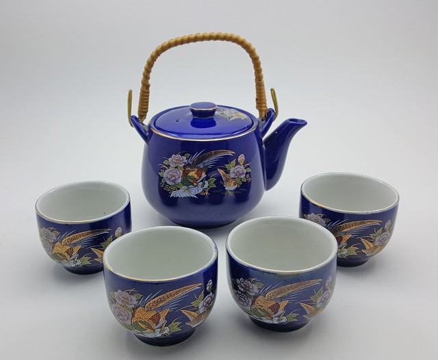 Vintage Beautiful Cobalt Blue Lovely Japanese Tea Set Porcelain Pheasant Theme eBay