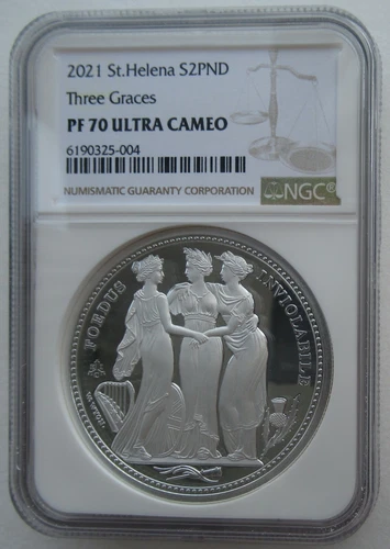 NGC PF70 UK British St.Helena 2021 Great Engravers Three Graces Silver Coin 2oz