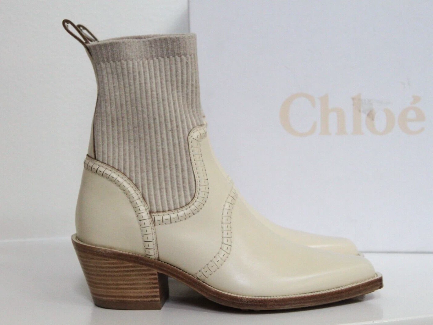 Chloe — New sz 10 / 40.5 CHLOE White Leather Nellie Ankle Pull on Boots Shoes