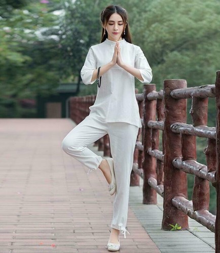 Mujeres Artes Marciales Chinas Kung Fu Traje Wushu Tai Chi Yoga Conjunto Uniforme Pantalón y torso - Imagen 13 de 16