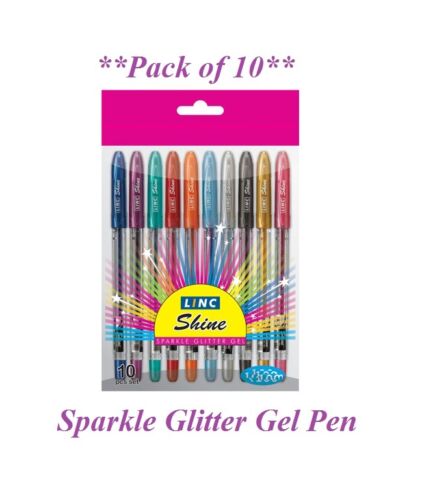 10 x Linc Shine Sparkled GLITTER Gel Pens 0.7 mm FINE Tip 10 colours - Picture 4 of 5