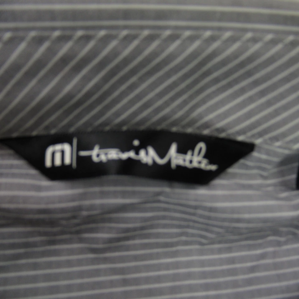 Travis Mathew Shirt Mens Large Short Sleeve Button Up Casual Golf Gray Stripes - Image 3 of 4