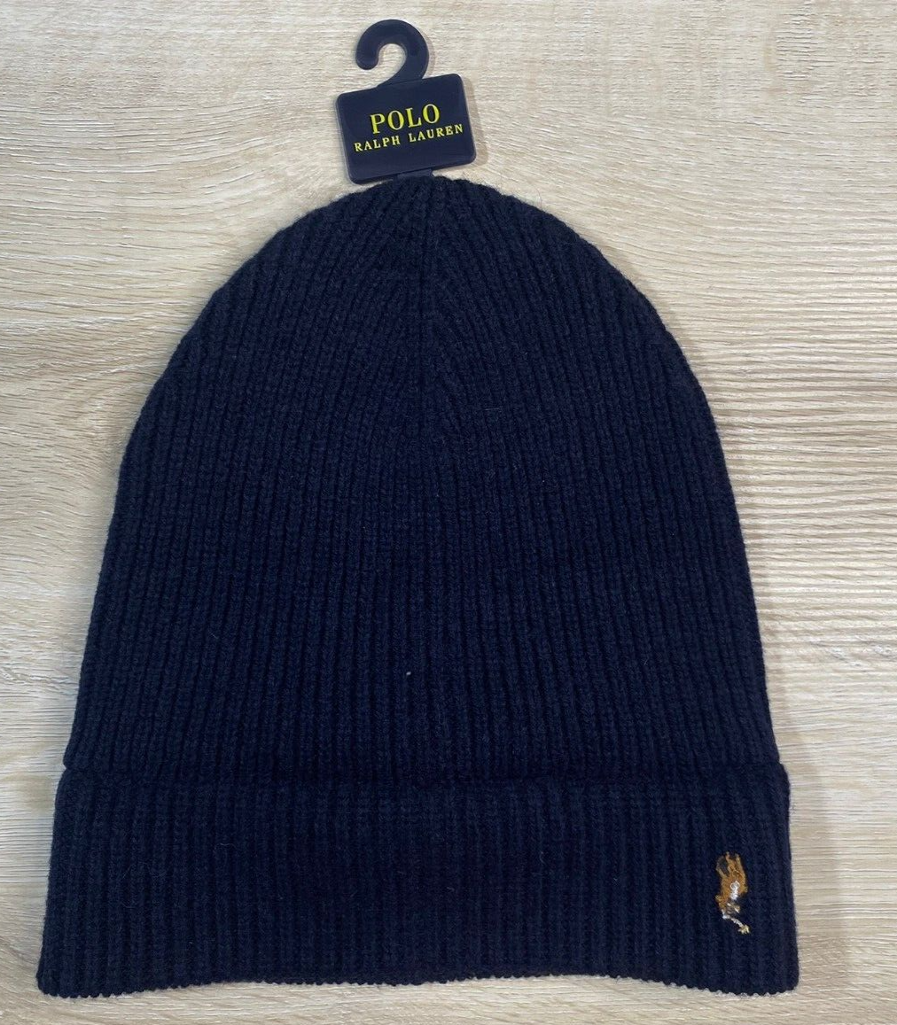 Cappello POLO RALPH LAUREN uomo firmato pony misto lana berretto maglia blu navy