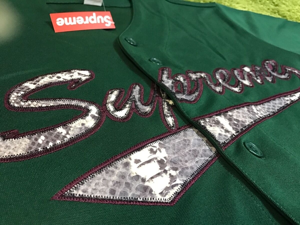 Supreme F/W 2017 Snake Script Logo Baseball Jersey (Green, Pink)Box Logo