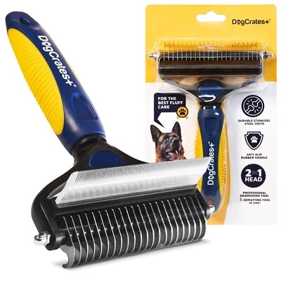 Professional 2in1 Dog Hair Fur Brush for Grooming, Deshedding, Dematting Tool