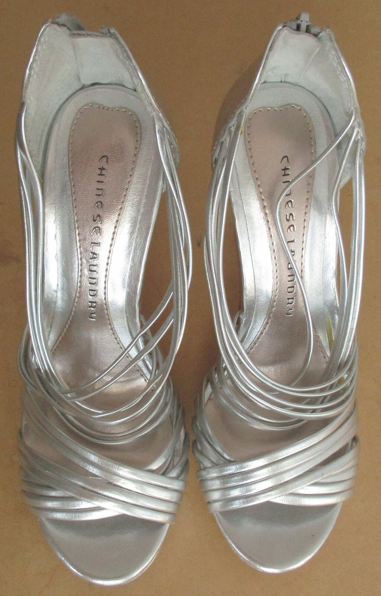 Open Toe High Heel Shoes Women's Size 8M Silver Metallic Chinese