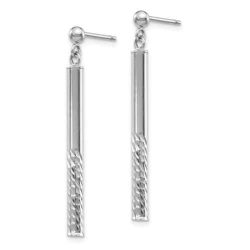 14K White Gold Bar Drop Dangle Earrings - Picture 1 of 28