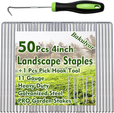 50Pcs Garden Stakes 4'' Landscape Staples11 Gauge Galvanized U Shaped Ground Pins