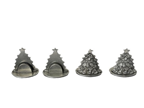 1989 Seagull Canada Pewter Christmas Tree Table Place Card Holder Set Of 4 VTG - Picture 4 of 8