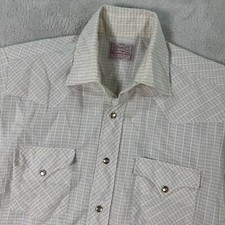 H Bar C Ranchwear Shirt Mens Large Beige Plaid Long Sleeve Western Snap Front