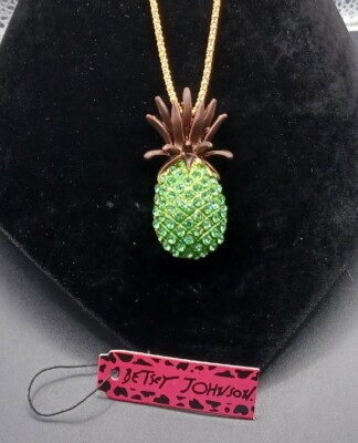 New Betsey Johnson Rhinestone Pineapple Goldtone Statement Necklace Tag