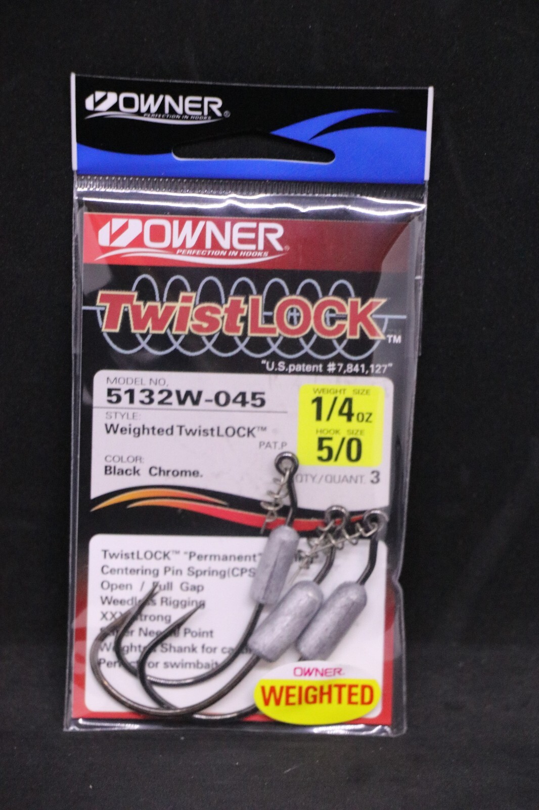 Owner 5132W-045 WEIGHTED TWISTLOCK 3X w/ Centering Pin - Size 5/0 Hook ...