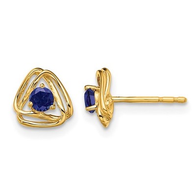 14 Karat Gelbgold 3 mm runde September/Laborgefertigte Saphir Dreieck Ohrstecker