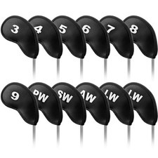 Golf Club Covers Set Neoprene Protector for Irons Value 12 Pack, Black