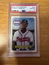 2018 Topps Heritage RONALD ACUNA RC #580 Rookie Card Braves PSA 10 Gem Mint. rookie card picture