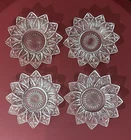 Set Of 4 Vintage Federal Glass 12 Point Flower Petal 6.5” Glass Dessert Plates