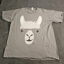 Port And Company Llama Tshirt Mens XL Gray Llama Face Cute Short Sleeve