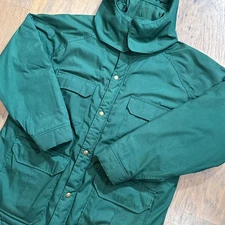 Vintage Woolrich Jacket Mens L Green Full Zip Parka Coat Wool Lined Pockets Hood