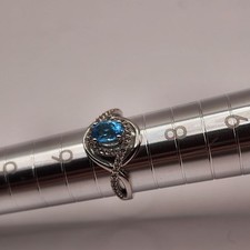 Swiss Blue Oval Topaz  White Topaz Ring In 925 Sterling Silver Size 7