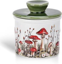 Mushroom Butter Crock - French Style Ceramic Butter Keeper and Butter Dish with 