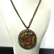 Vintage Pendant Necklace Stained Glass Look #399