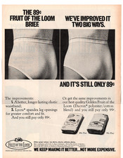 1971 Fruit of the Loom Tighty Whities Mens Underwear Magazine Ad, Wall Art 1970s