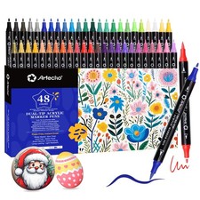 Acrylic Paint Markers 48 Colors, Acrylic Paint Pens with Brush Tip and Fine T...