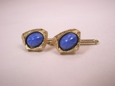 SINGLES 2 1/2" Blue Oval Gold Tone Vintage Formal Tuxedo Prom Shirt Stud f31