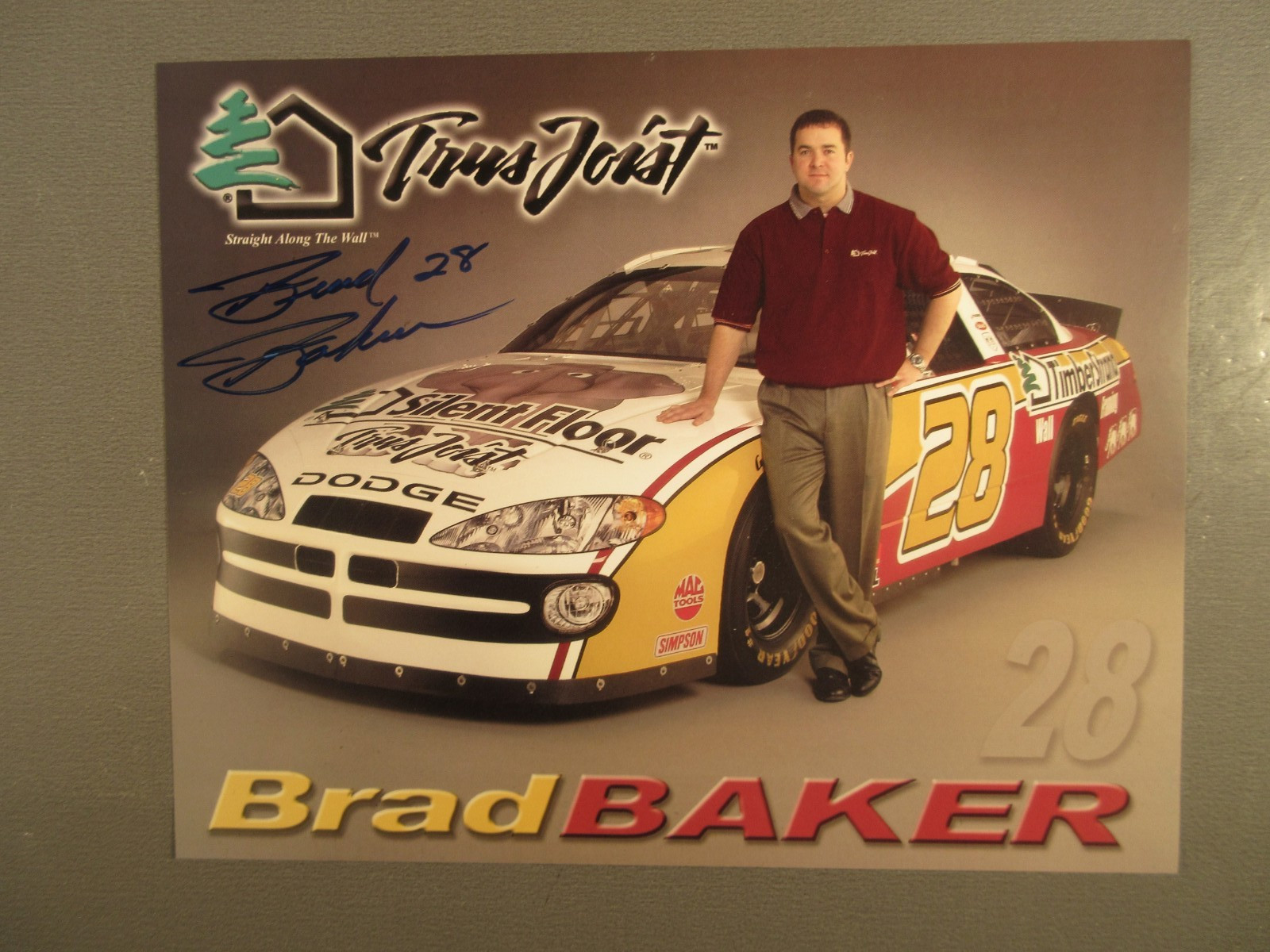 SIGNED NASCAR #28 TrusJoist Brad Baker Hero Card