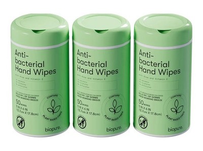 Biopure Anti-Bacterial Hand Wipes W Aloe & Vitamin E, 50 ct (PACK OF 3)
