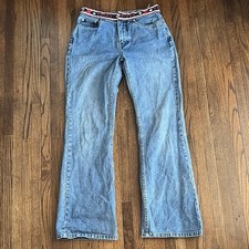 Tommy Hilfiger Y2K Size 4 Denim Flare Blue Jeans Beaded Waistband