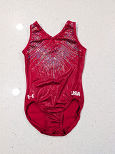 USA TEAM OLYMPIC Under Armour Gymnastics Dance Leotard AM Christmas Red defect