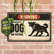 Dog Security Warning Bold Typography Metal Sign Silhouette Wall Decor 8x12