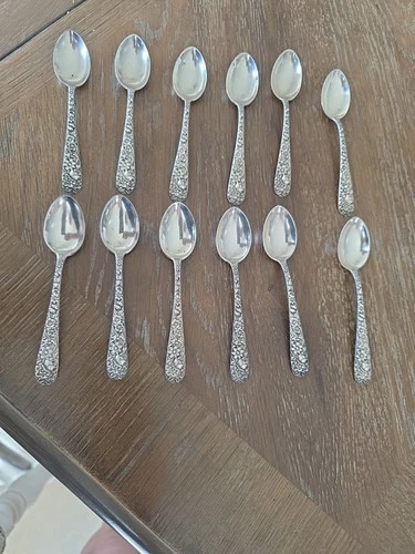 S. KIRK & SON "REPOUSSE" STERLING SILVER  SPOON, 167 grams,  MONOGRAMED.  4 1/4"