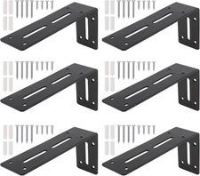 6 Pcs 7 in Adjustable Slotted L Brackets, Black, 3 Slots Holes
